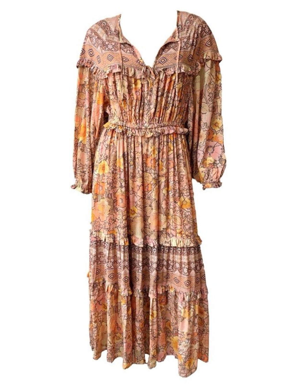 Spell & the Gypsy Amethyst Gown in peach - Boho Floral Tiered Maxi Dress - Picture 4 of 7